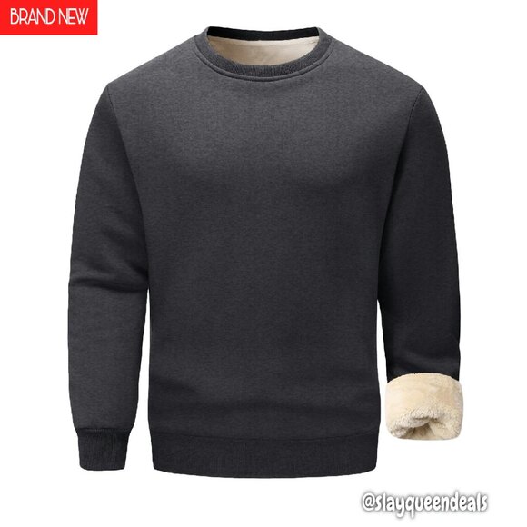 Men's Sherpa Lined Fleece Pullover Sweatshirt Warm Winter Crewneck